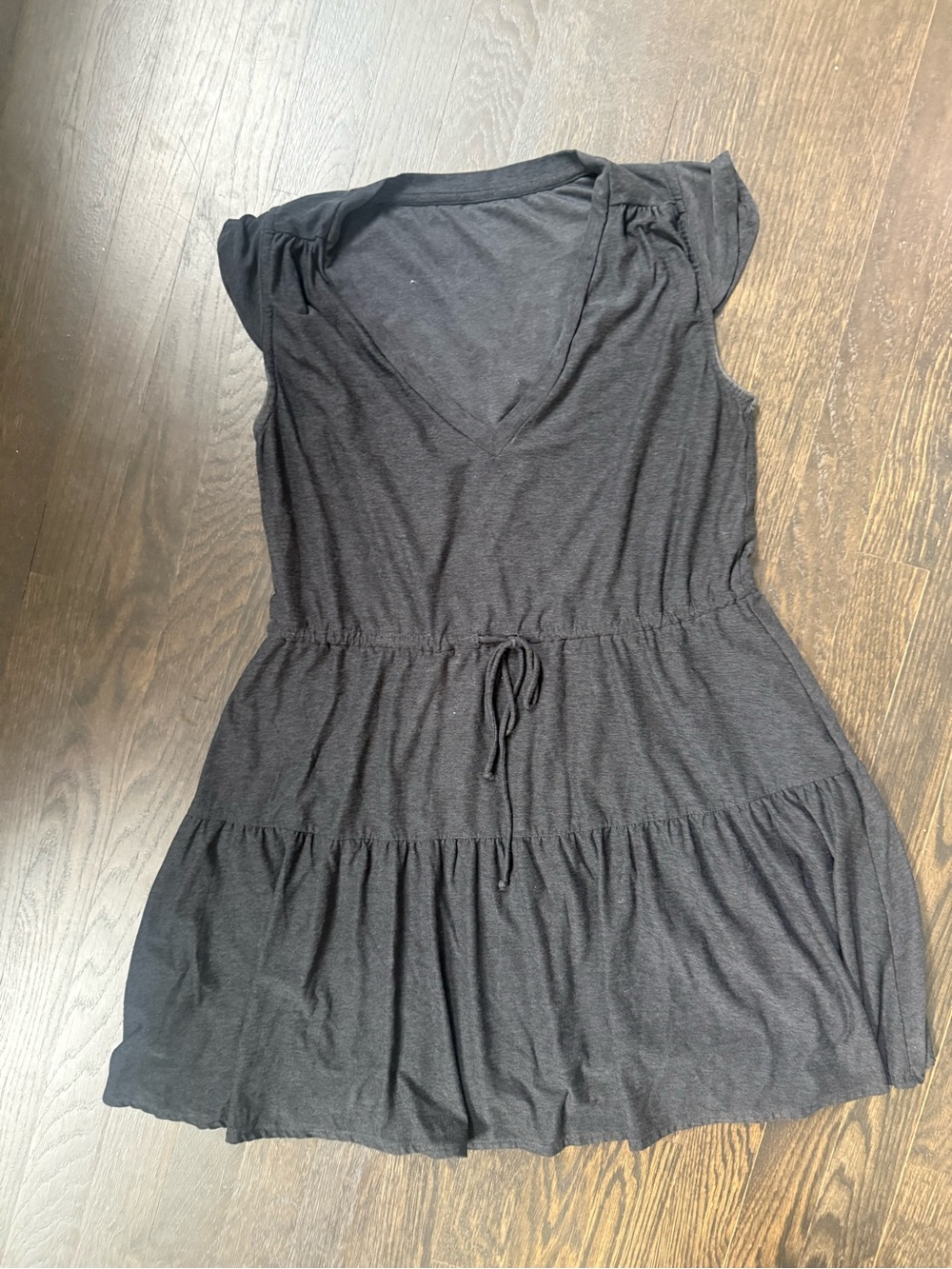 Anthropologie Daily Practice Black V-Neck Tiered Drawstring Women’s Dress